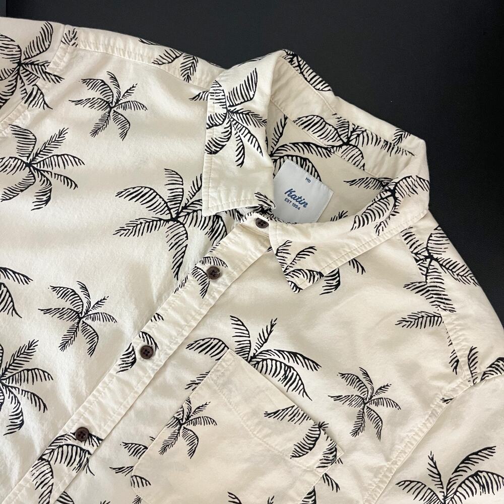 Katin Mai Tai Shirt Mens Medium Ivory Button Up Short Sleeve Tropical Hawaiian